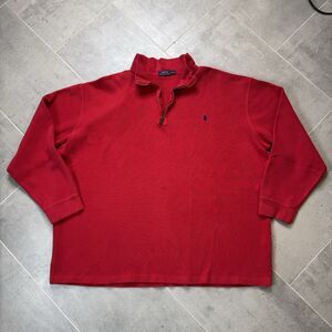 Polo Ralph Lauren Quarter Zip Sweater Mens 3XLT Red Big Tall Cotton Ribbed